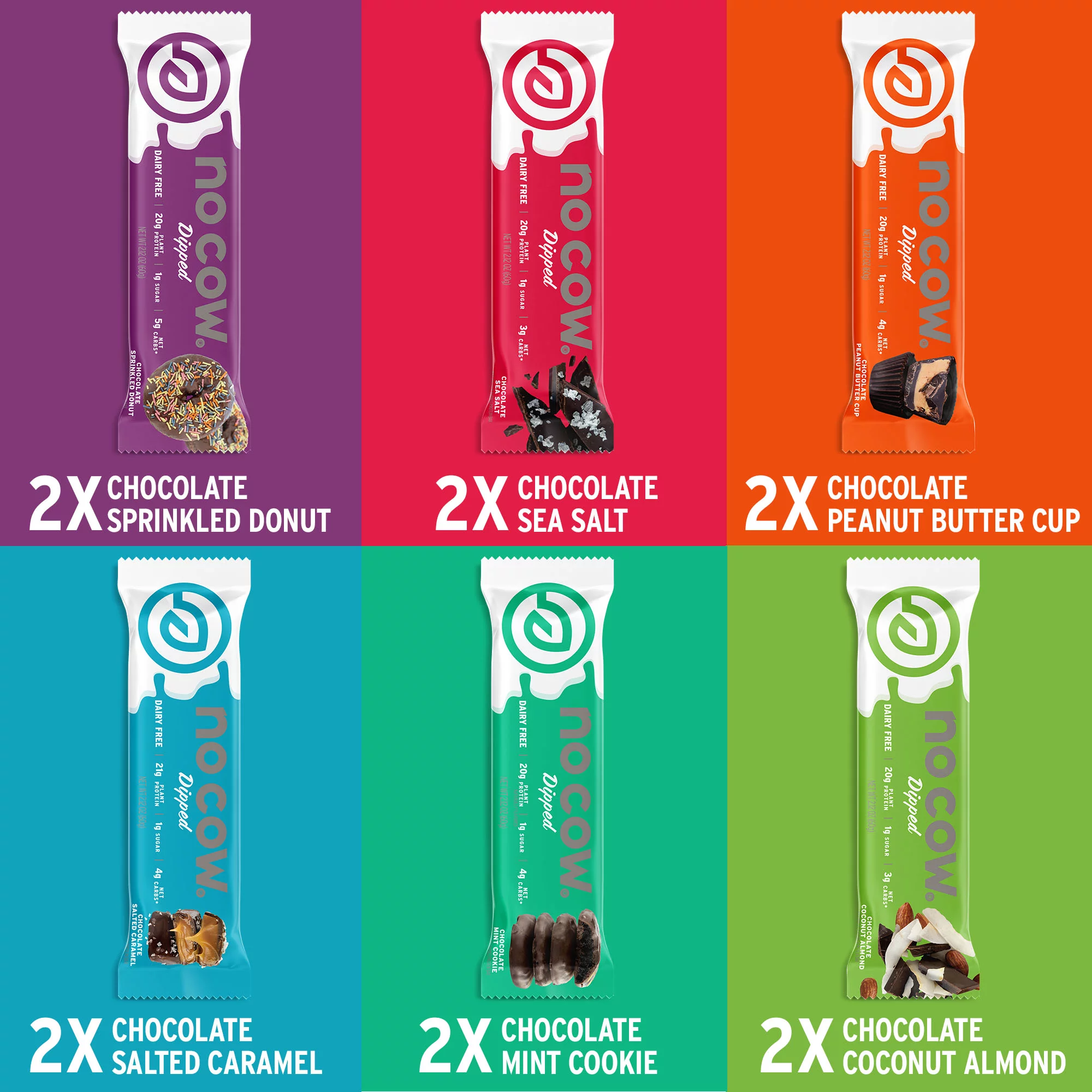 No Cow Dipped Protein Bars, Sampler Pack, Box of 12