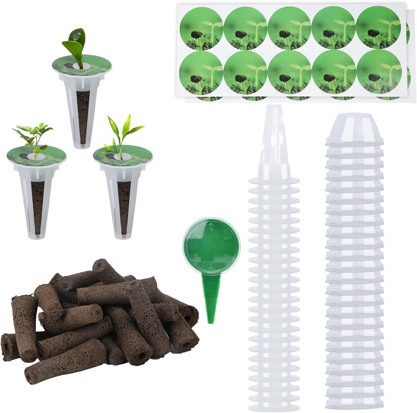 24 Sets Seed Pod Kit for Aerogarden, Grow Plants Indoors Kit Hydroponic Garden Accessories for Hydroponic Growing System Includes 24 Growing Sponges, 24 Baskets, 24 Pod Labels, 24 Domes, a Dispenser