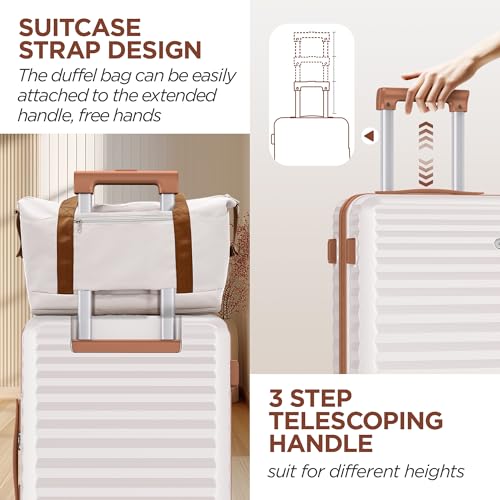 SHOWKOO Luggage Sets 3 Piece Hardside Expandable Suitcase with Double Spinner Wheels Tsa Lock, (Beige White, 5 piece set)