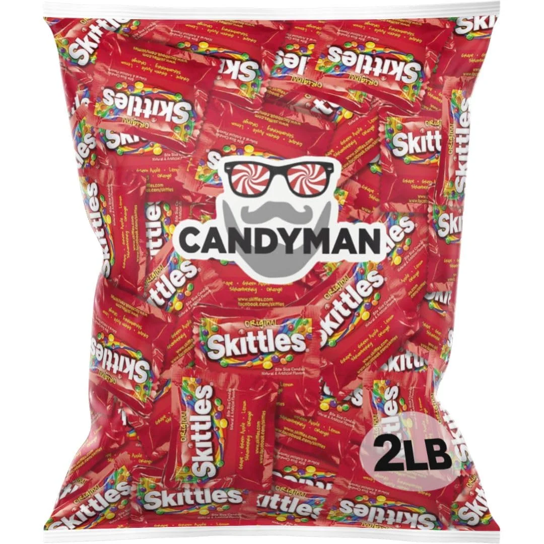 CANDYMAN 2LB Bundle of Skittles candy bulk, individually wrapped candy, for valentines day candy, easter candy, or bulk snacks of fun size candy fruit snacks