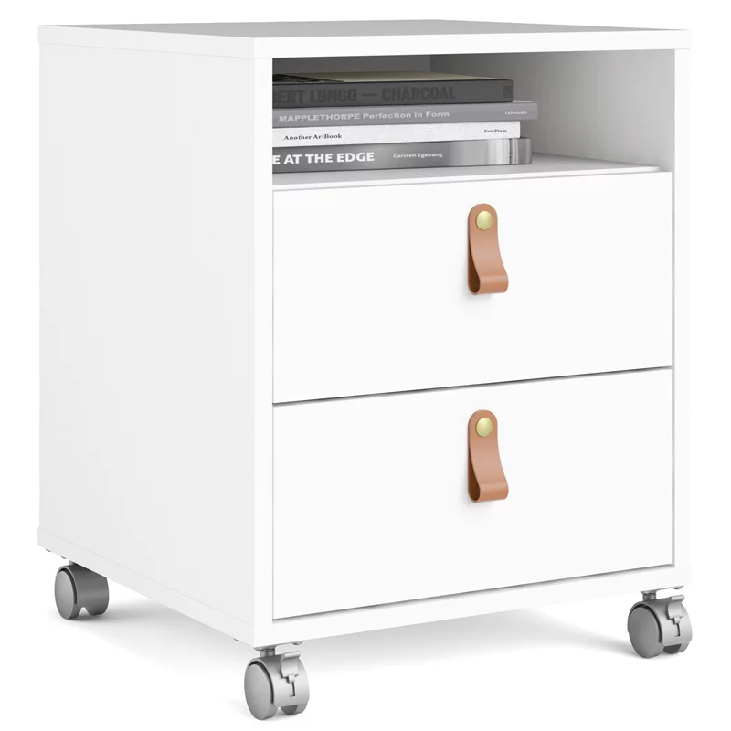 Home Square 2 Piece 2 Drawer 1 Shelf Mobile Cabinet Set in White