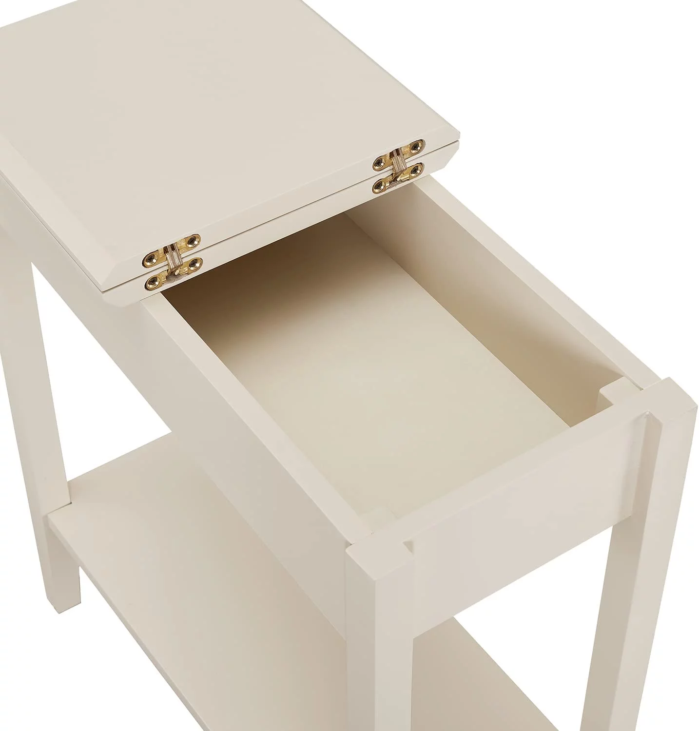 Flip Top Narrow End Table with Storage, Narrow Side Tables for Small Spaces, Slim End Table with Storage Shelf, Skinny Nightstand Sofa Table for Bedroom, Living Room - Cream