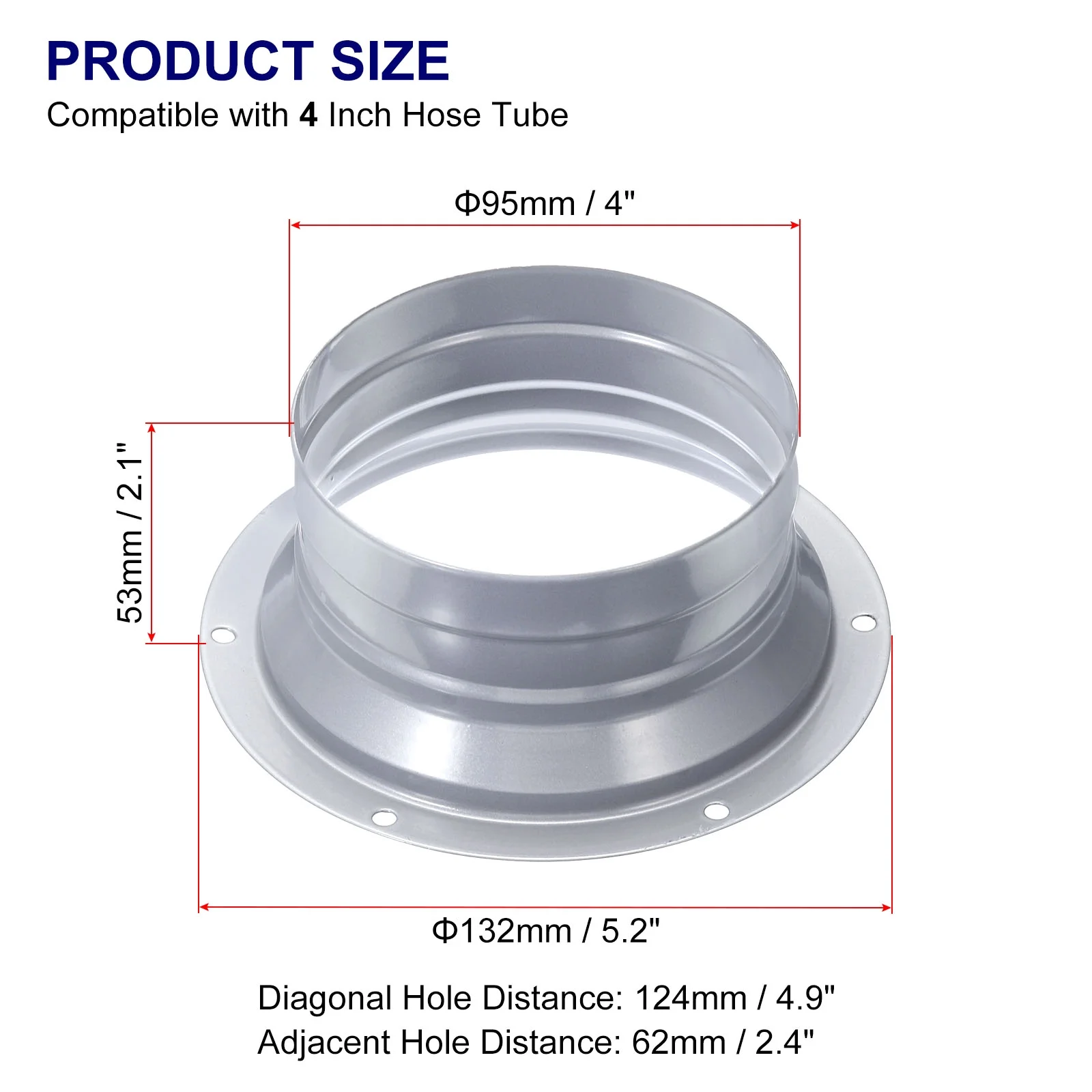Uxcell 4 Inch Duct Connector Flange Pipe Exhaust Flange, Metal Inlet Outlet Fitting Duct Mounting Plate 4 Pack