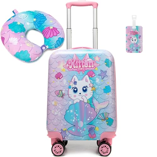 Kid’s Luggage Set 2 Piece Suitcase Set 16’’ Hardside Luggage with Spinner Wheels Girls Boys Carry on Toddler Luggage Travel Rolling Luggage Carry on Luggage Airline Approved Football