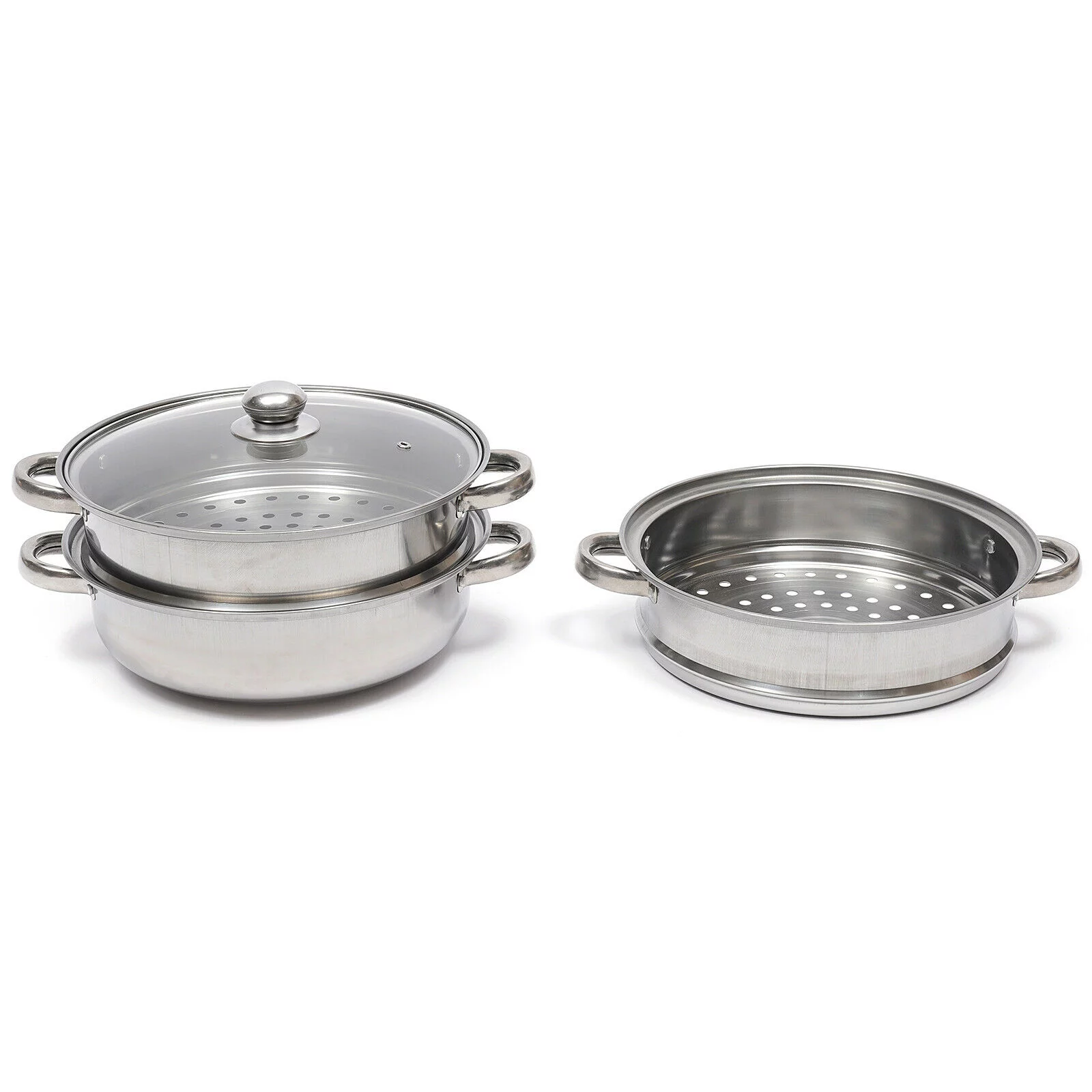 Fichiouy Chinese Steamer 3 Tier Food Steamer Vegetable Rice Meat Cooker Kitchen Cookware Hot Pot W/Lid