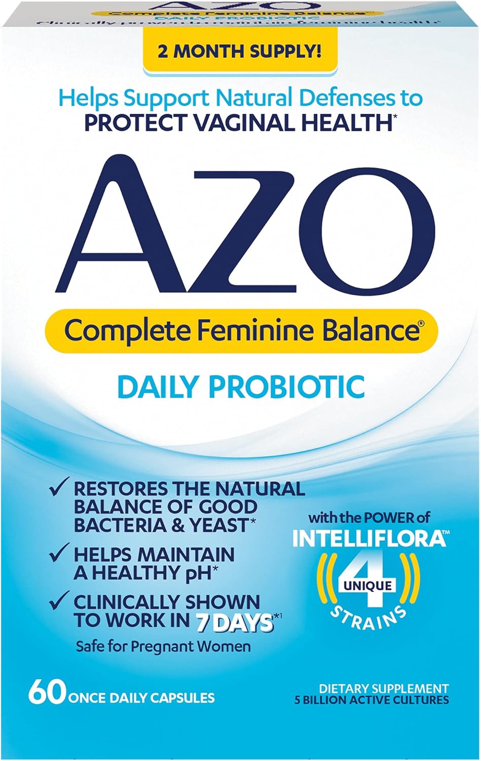 AZO Complete Feminine Balance Daily Probiotics for Women, Clinically Proven to Help Protect Vaginal Health & Dual Protection | Urinary + Vaginal Support* | Prebiotic Plus Clinically