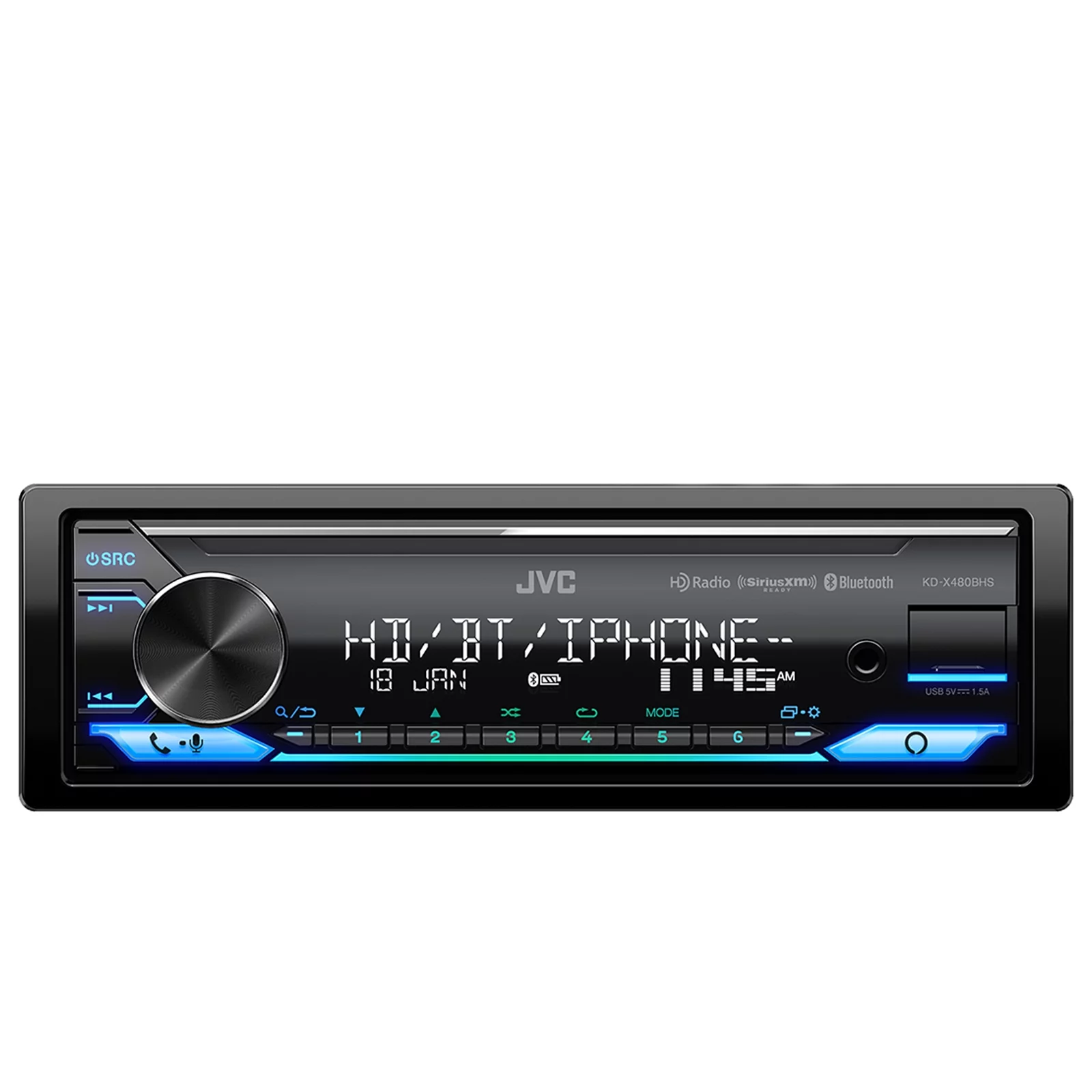 JVC KD-X480BHS Single DIN Bluetooth USB AUX LED Illumination AM/FM Radio Stereo SiriusXM Ready Amazon Alexa LED Car Audio Receiver, JVC 6.5