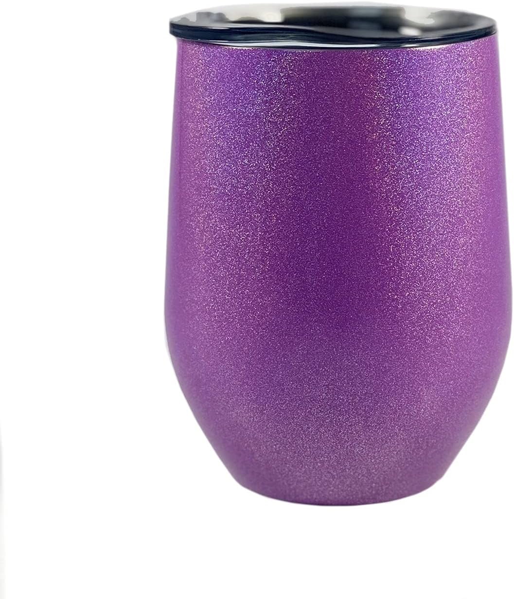 12 Oz Stemless Stainless Steel Wine With Lid - Purple Glitter