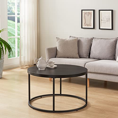 CENSI Natural Oak Round Coffee Table for Living Room, 31.5