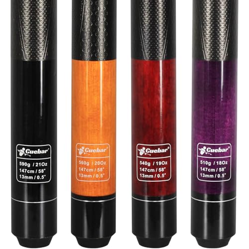 Pool Sticks Set of 4, Pool Cues 18 19 20 21 Oz in 4, 2-Piece House Bar Billiard Cue Stick with 3D Grip, 58