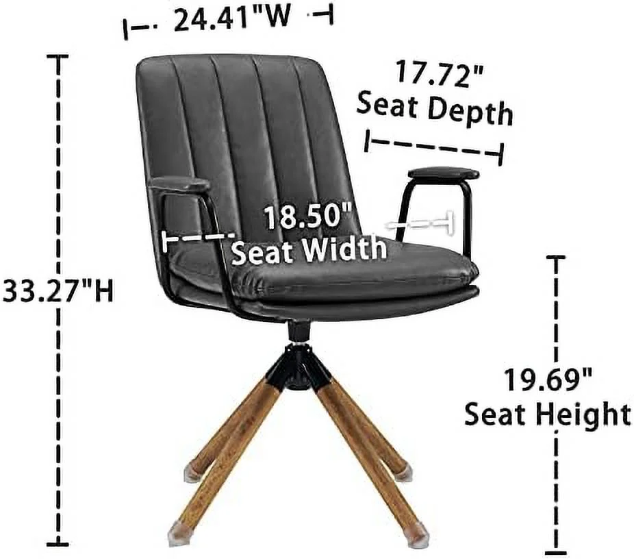 TJUNBOLIFE ° Swivel Mid Century Modern Office Chair  Ergonomic Desk Chair for Living Room  Computer Chair PU Leather Home Office Chair with Oak Wood Legs  OffWhite & No Wheel