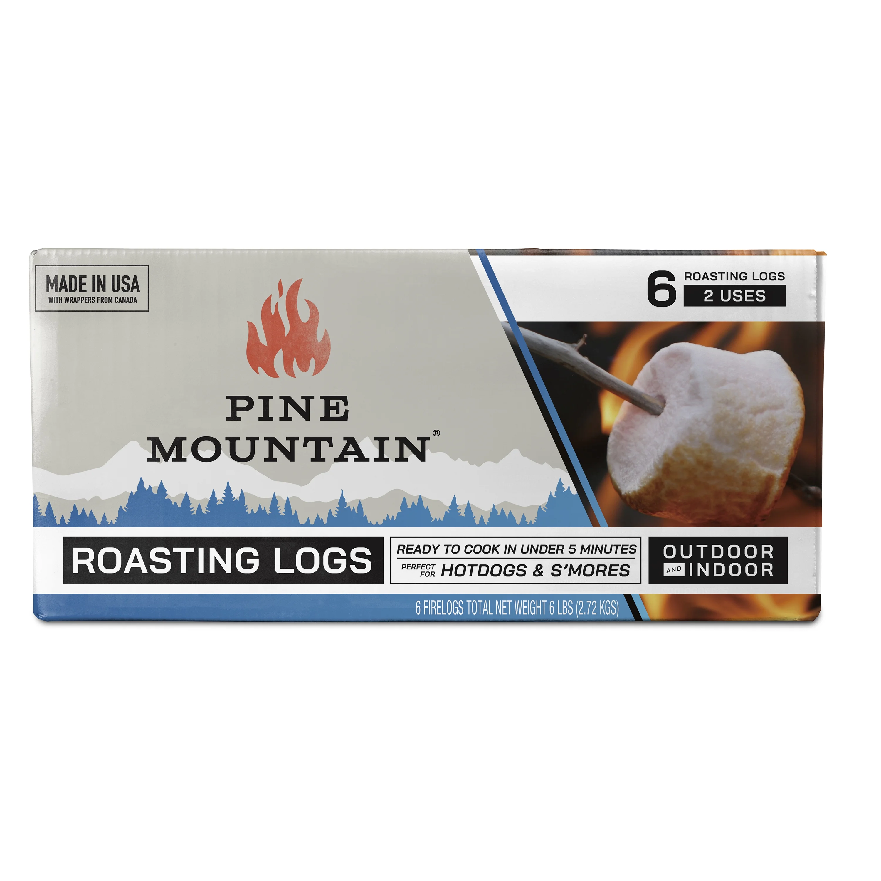 Pine Mountain Roasting Log for Campfires, 6 logs, 2 Use Pack, Food-Safe Cooking Firelog