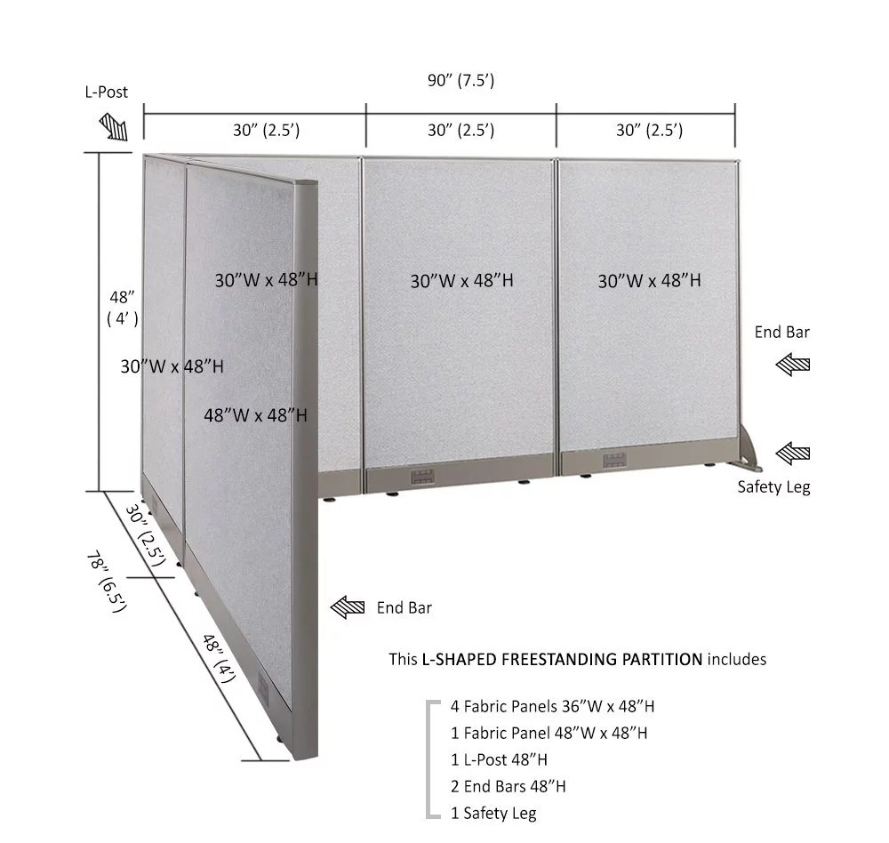 GOF L-Shaped Freestanding Office Partition 78D x 90W x 48H / Office, Room Divider
