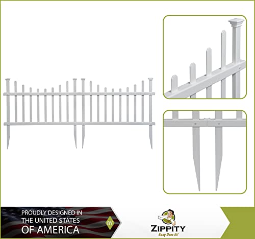 Zippity Outdoor Products ZP19048 Washington No-Dig White Vinyl Picket Fence Kit 2.5 ft. H x 3.5 ft. W, Yard or Garden Border (2 Fence Panels)