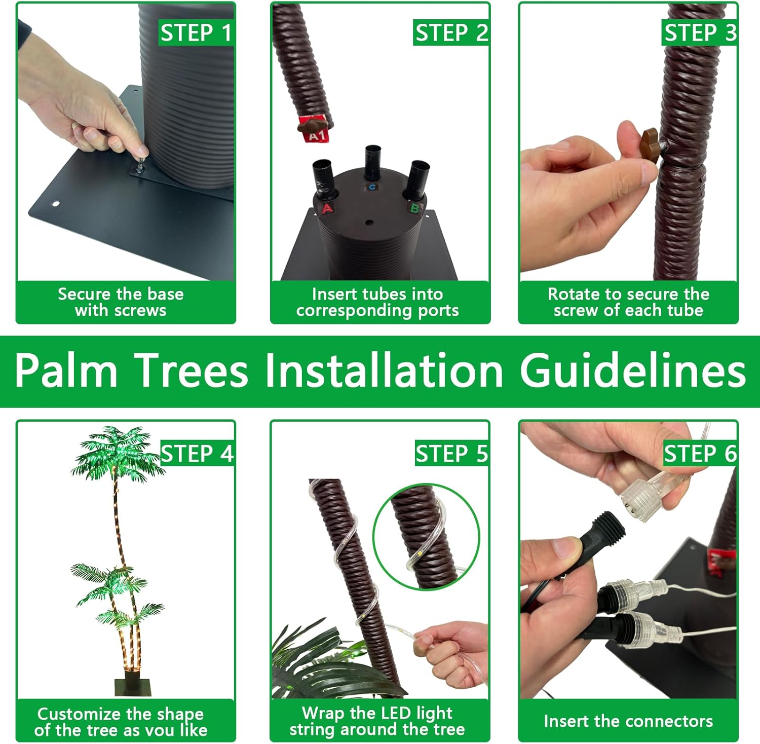 7FT Artificial Lighted Palm Trees for Outside Patio with 260 LED Lighted Three Trunks Christmas Trees for Homes Offices Outside Patio Poolside Party Bar Beaches Yards Pool Cruise Party