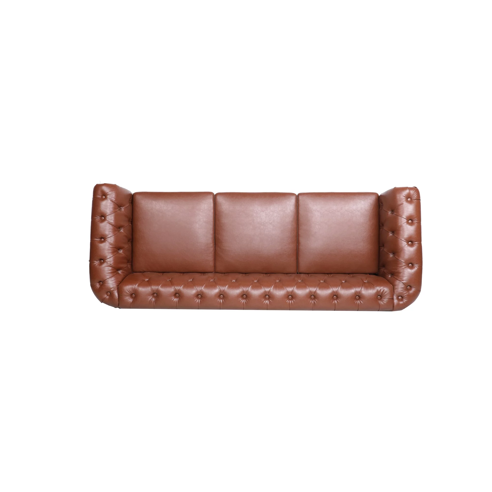 Chairone House 84' Brown Pu Rolled Arm Chesterfield Three Seater Sofa.
