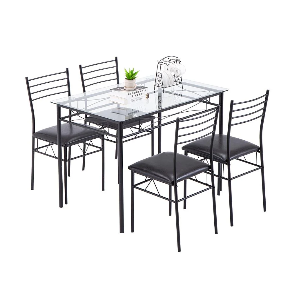 Winado 5 PC Dining Set Glass Top Table and 4 Chairs Kitchen Room Furniture