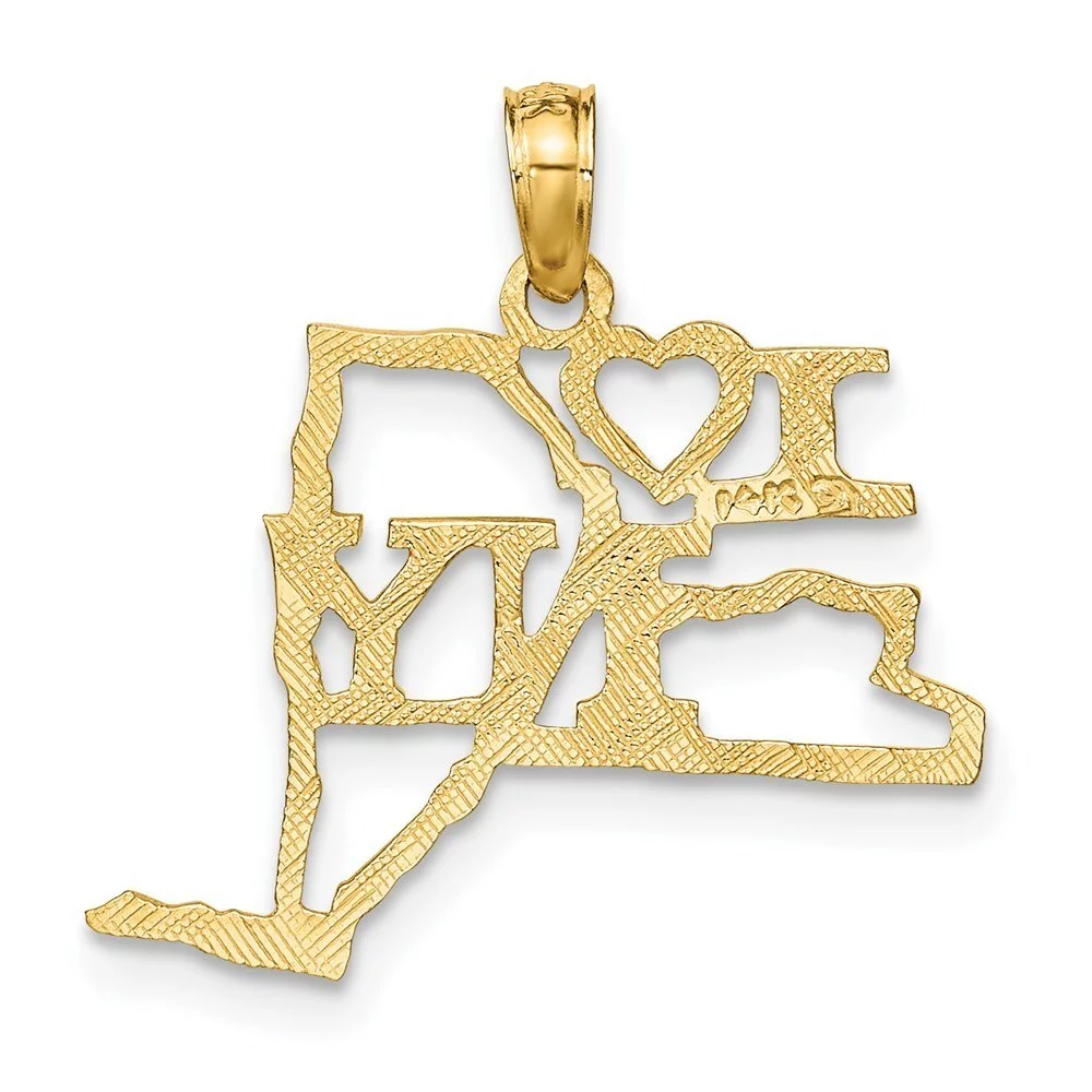 14k Yellow Gold Solid New York State Pendant