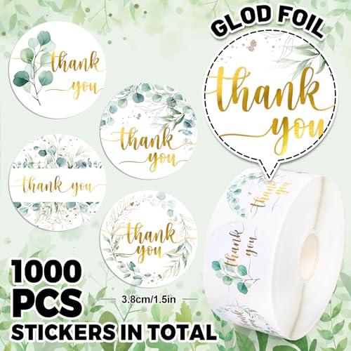 Whaline 1000Pcs Merry Christmas Gold Foil Stickers Roll Holly Berry Watercolor Seal Stickers Xmas Greenery Self-Adhesive Decals for Envelope Journal Party Decor, 4 Designs