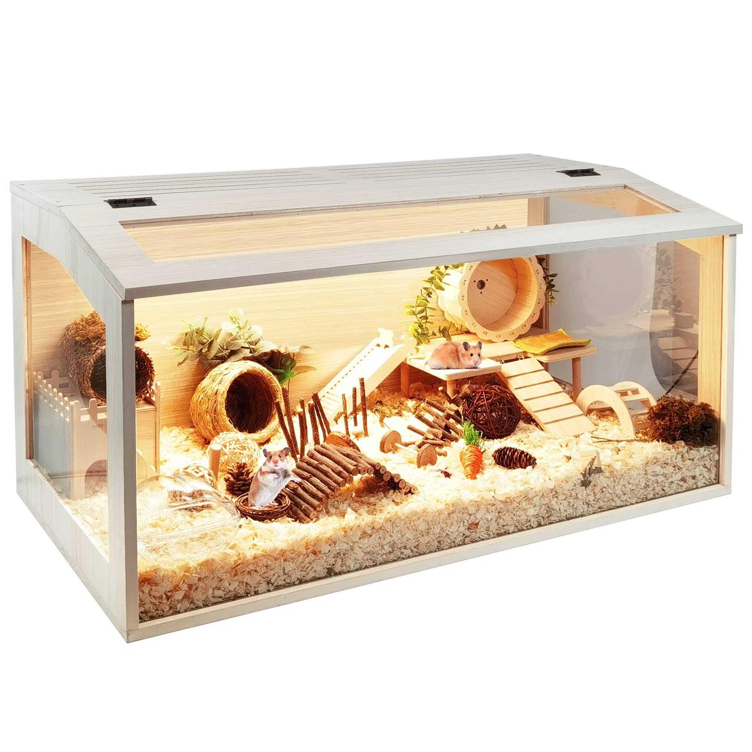 Prolee Hamster Cage Wooden Mice and Rat Habitat Openable Top with Acrylic Sheets Solid Built - Pet Supplies online store