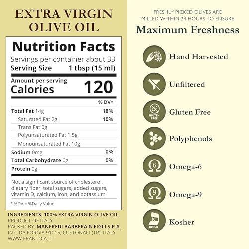 Frantoia Extra Virgin Olive Oil from Italy - Fruity, Unfiltered, Cold Extracted Authentic Sicilian Olive Oil - Fresh Harvest Imported Olive Oil From Italy (101.4 Fl Oz)