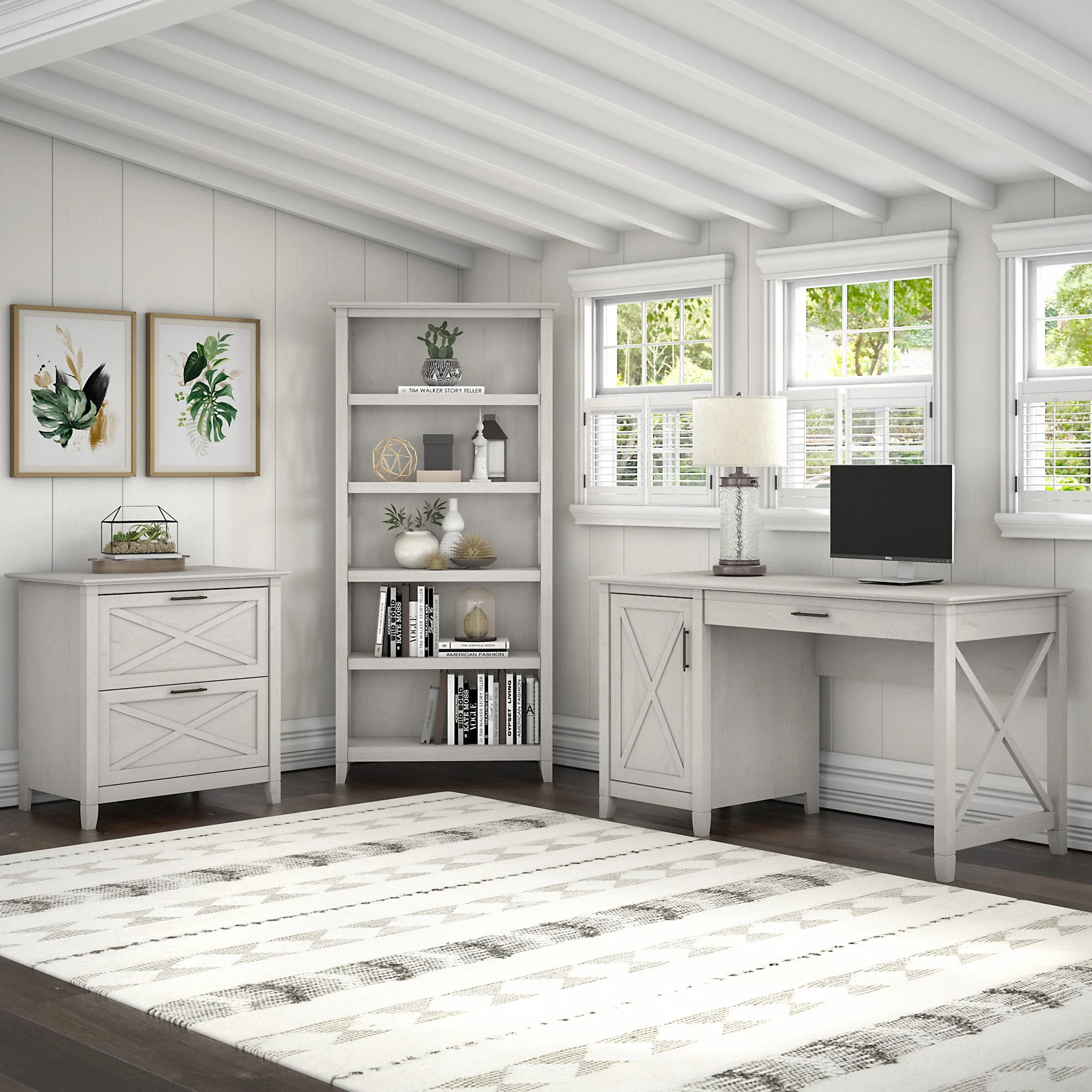 Bush Furniture Key West Lateral File Cabinet, 2 Drawer, Linen White Oak