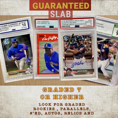 Baseball Graded Mystery Hot Pack - 3 Cards - Guaranteed 7+ - 1#'ed, Auto, Relic or RPA - 1 Griffey Jr. Card - Bonus Cards - Hits, Rookies, Color, Parallels, or SP