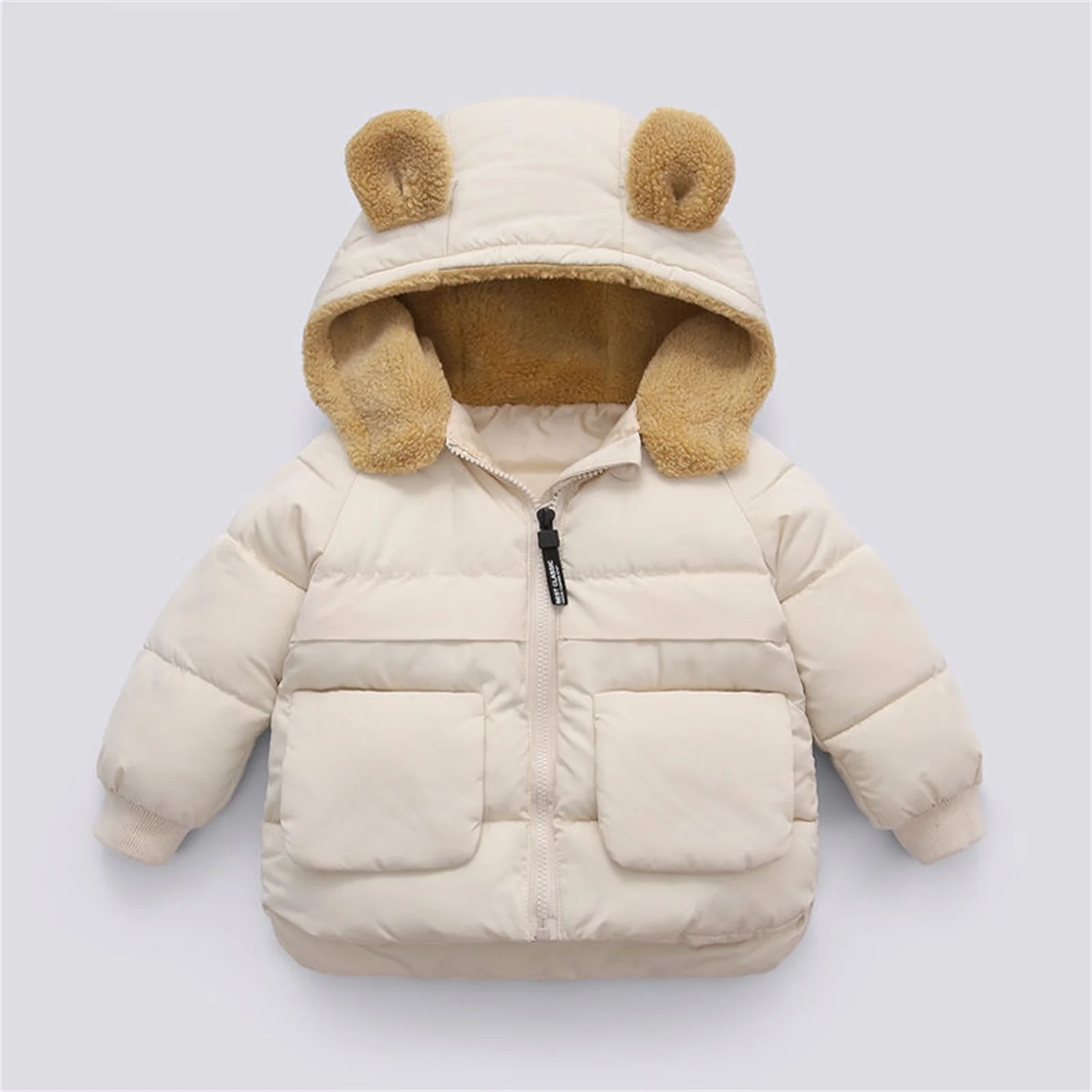 Winter Clothes for Toddler Boys Toddler Kids Baby Boys Girls Winter Warm Solid Coats Bear Ears Hooded Padded Jacket Outwear Little Girls Clothes (Beige,100 18-24 Months)