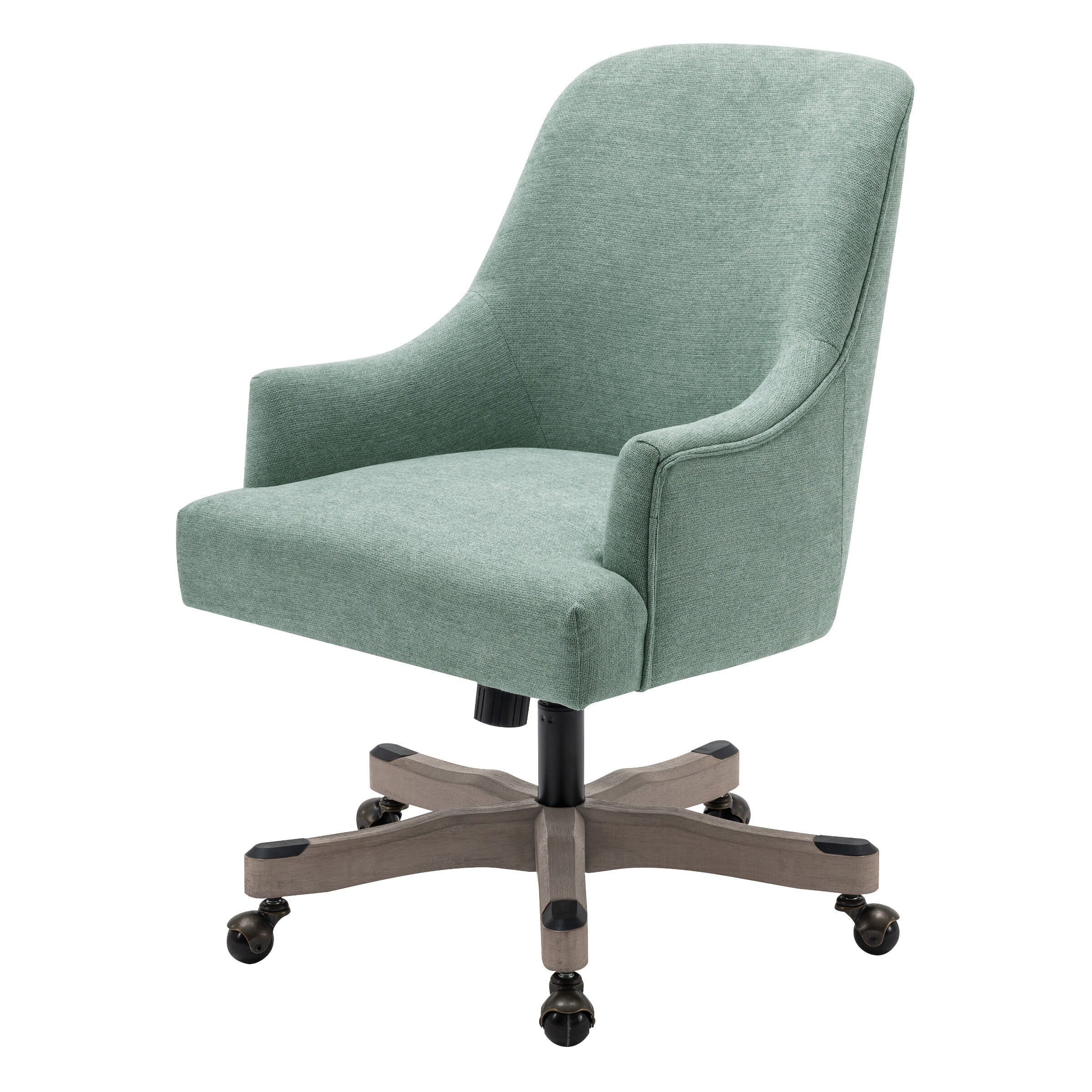 Bradwell Office Chair in Mint Fabric -Rustic Wood Base-Semi Asm