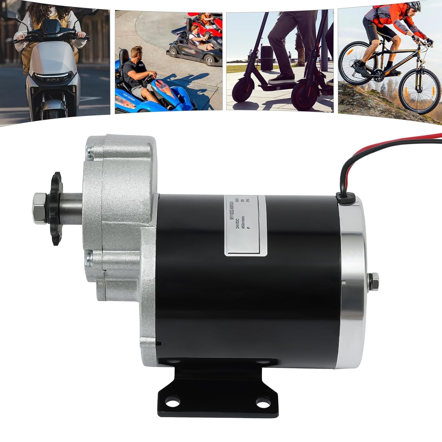 Electric Gear Motor Gear Reduction Electric Motor Brushed DC Motor Reduction Motor 450RPM for Electric Bicycle, Scooter, Motorcycle (600W 24V)