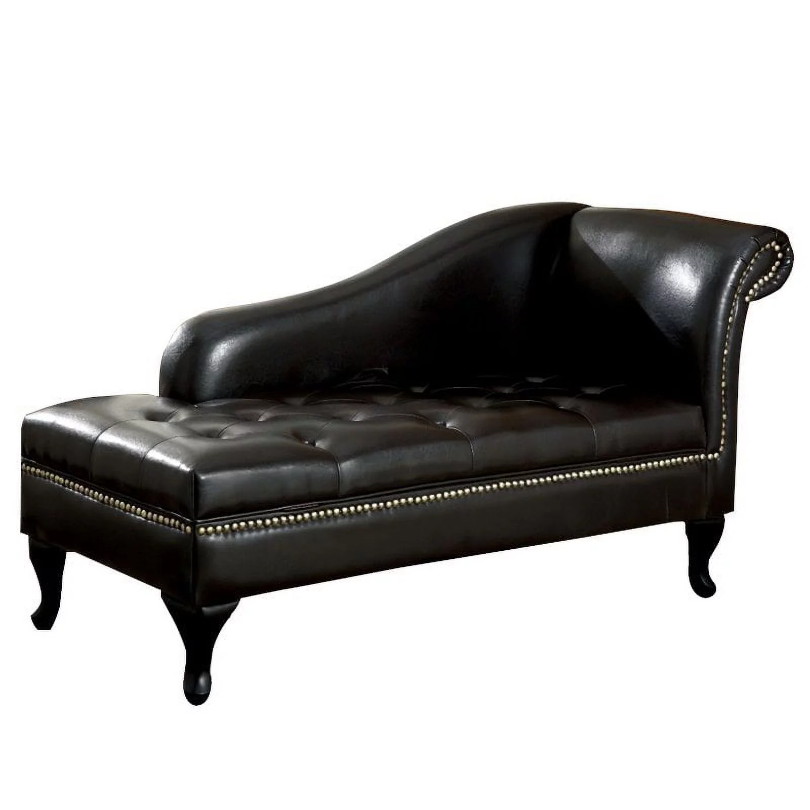 Furniture of America Demetria Faux Leather Tufted Storage Chaise Lounge in Black