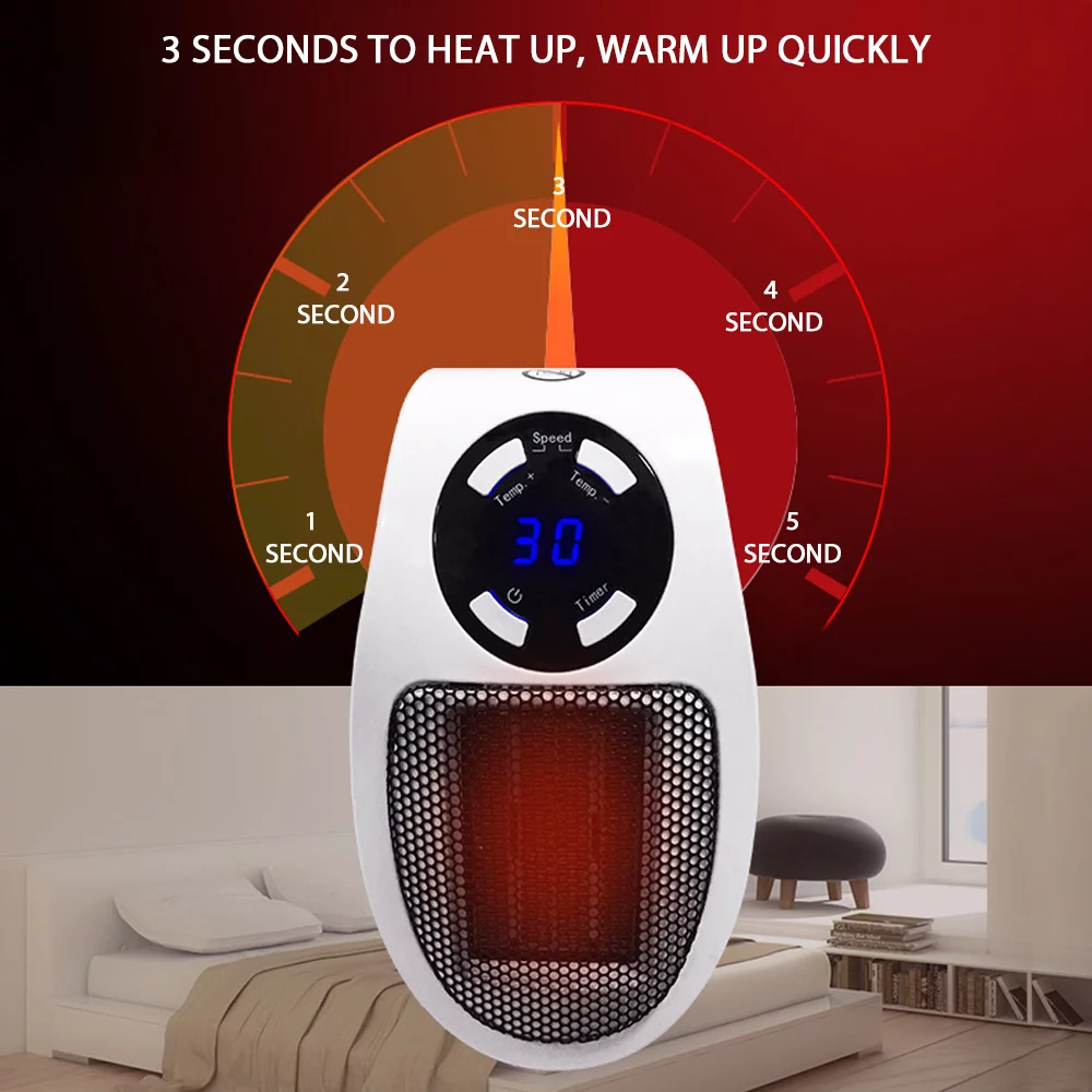 Ponyta 500W Space Heater Wall Outlet Electric Plug- in Space Heater with Adjustable Thermostat & Timer & LED Display
