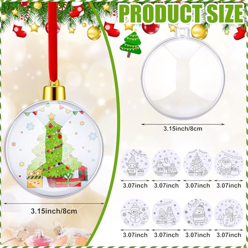 24 Sets Christmas Ornament Making Kit Xmas DIY Coloring Craft Color Your Own Plastic Bulb Double Sided for Christmas Tree Hanging Decorating Home Activities Winter Party Supplies (Classic)