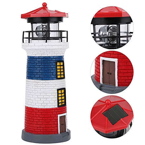 LED Solar Power Lighthouse Statue Outdoor Decor Rotating Outdoor Light Garden Yard Lawn Craft Ornament, Lighthouse Lamp Solar Lighthouses for Outside(Red+Blue+White)