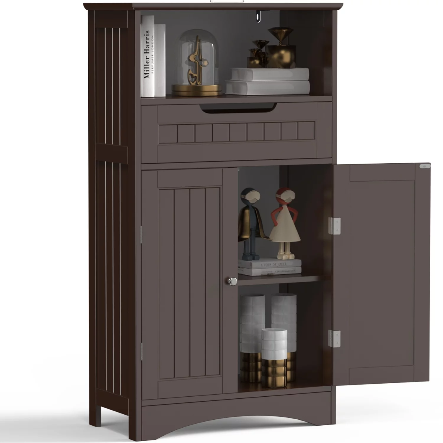 Aiho Bathroom Storage Cabinet with Large Drawer and Adjustable Shelf , Dark Brown