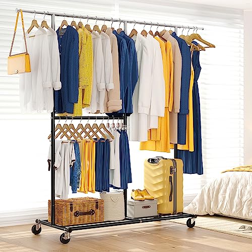 Raybee Clothes Rack Heavy Duty 405LBS Clothing Racks for Hanging Clothes 200+ Rolling Clothes Rack, Metal Clothing Rack with Wheels Collapsible & Commercial Garment Rack Portable Clothes Rack, Gold