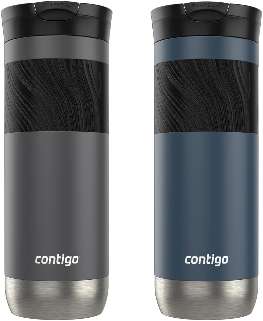 Contigo Byron 2.0 Stainless Steel Travel Mug with SNAPSEAL Lid and Grip, 20 oz, 2-Pack, Sake; Blueberry