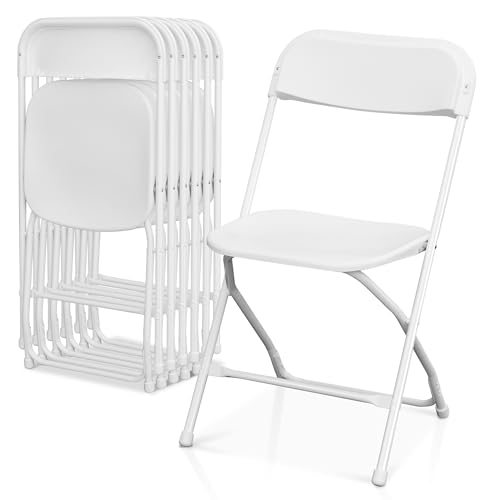 8-Pack Folding Chairs, Portable Plastic Chair for Parties and Weddings, Stackable Commercial Event Seats with Steel Frame 550lb (White, Set of 8)