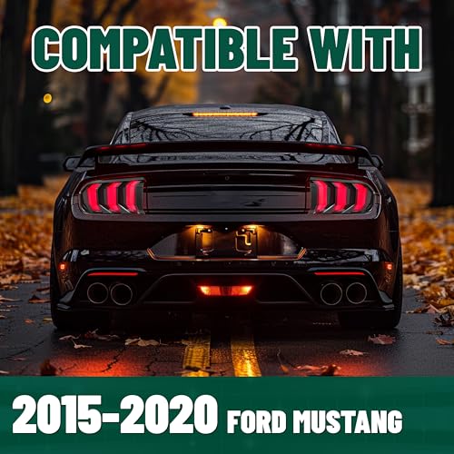 KUAFU Left & Right Taillight Compatible with 2015-2023 Ford Mustang Sequential Tail Light Brake Lamp Assembly Plastic (Clear Lens+Black Housing)