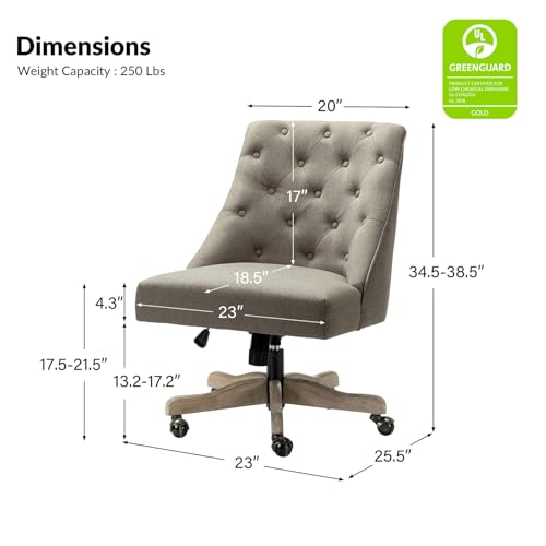 Modern Tufted Armless Home Office Chair, Comfy Upholstered Desk Chair with Vintage Wood Base, Height Adjustable Swivel Computer Task Chair for Living Room Bedroom, Beige
