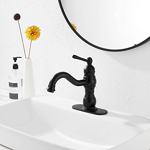 GGStudy 360° Swivel Antique Brass Bathroom Vessel Sink Faucet Single Handle One Hole Matching with Pop Up Drain