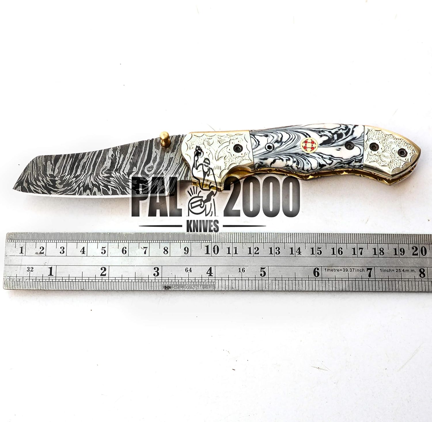 FOL-9775 Handmade Damascus Steel Folding Pocket Hunting Knife with Sheath