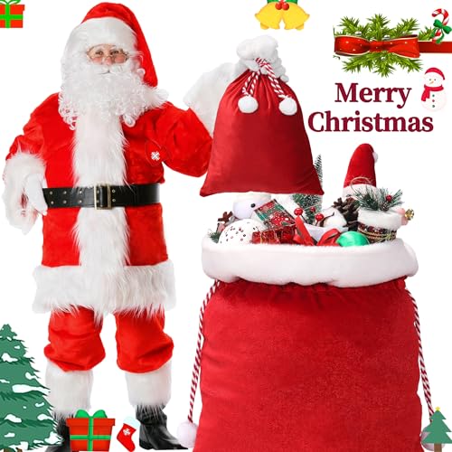 Mzjeaziany 2 Pcs Christmas Velvet Bags With Drawstring - Large Plush Santa Sack in 2 Sizes for Xmas Package Storage and Party Supplies Gift Wrapping