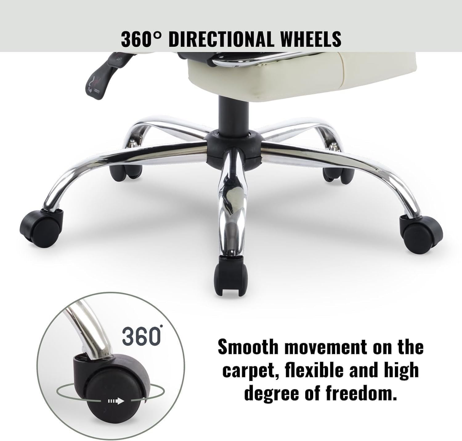 Home Office Chair with Footrest, High-Back PU Leather Computer Desk Chair, Executive Rolling Swivel Chairs with Leg Rest and Double Thick Cushion, White Office Chair (Cream White)