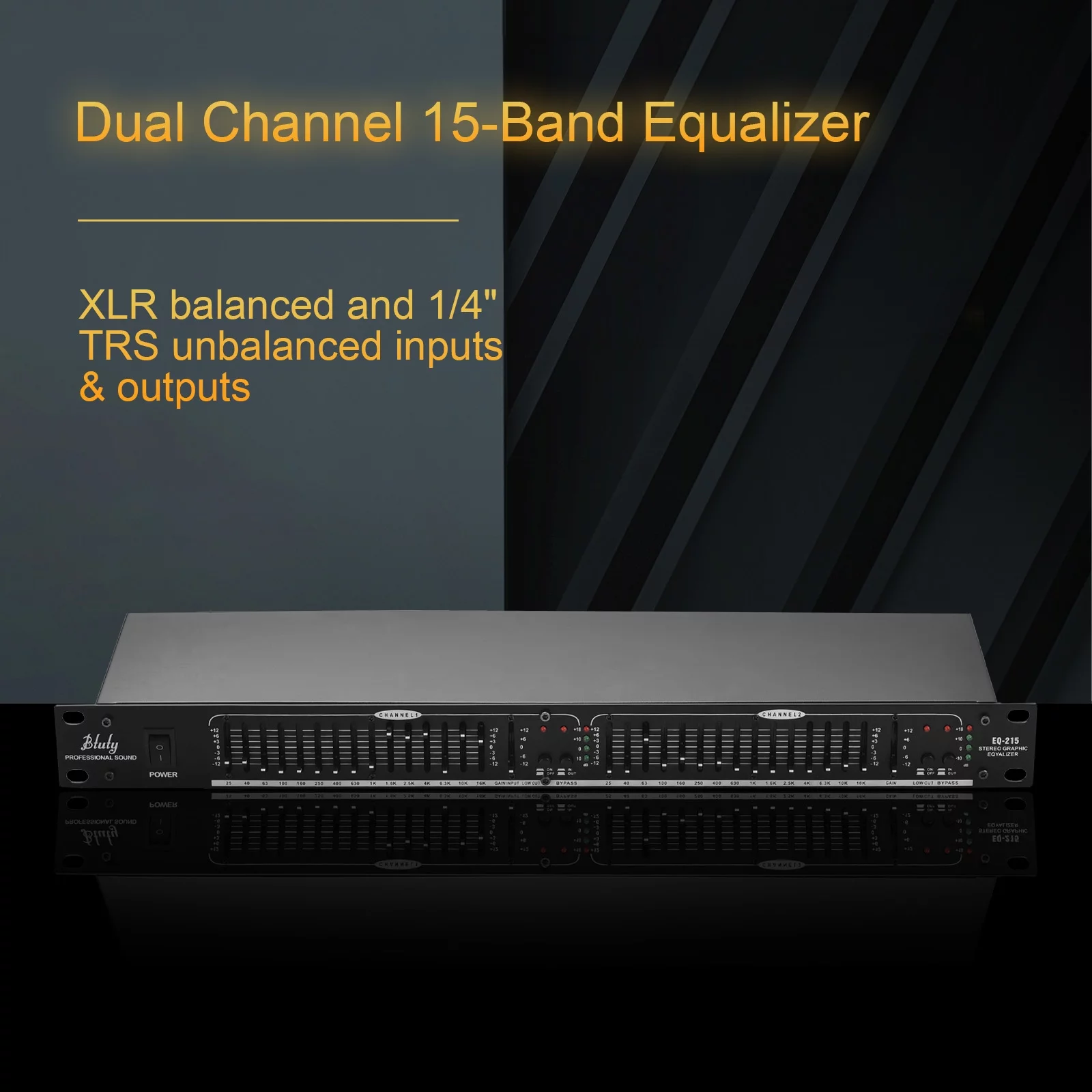 Btuty EQ-215 Dual Channel 15-Band Equalizer, Rack Mount Stereo Graphic Equalizer for Audio Enhancement