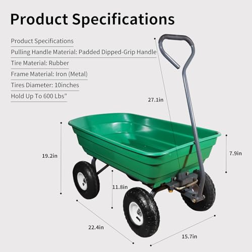 AAIN 600 Lbs Poly Garden Dump Cart,Camping Beach Wagon with 180° Rotating Handle and 10