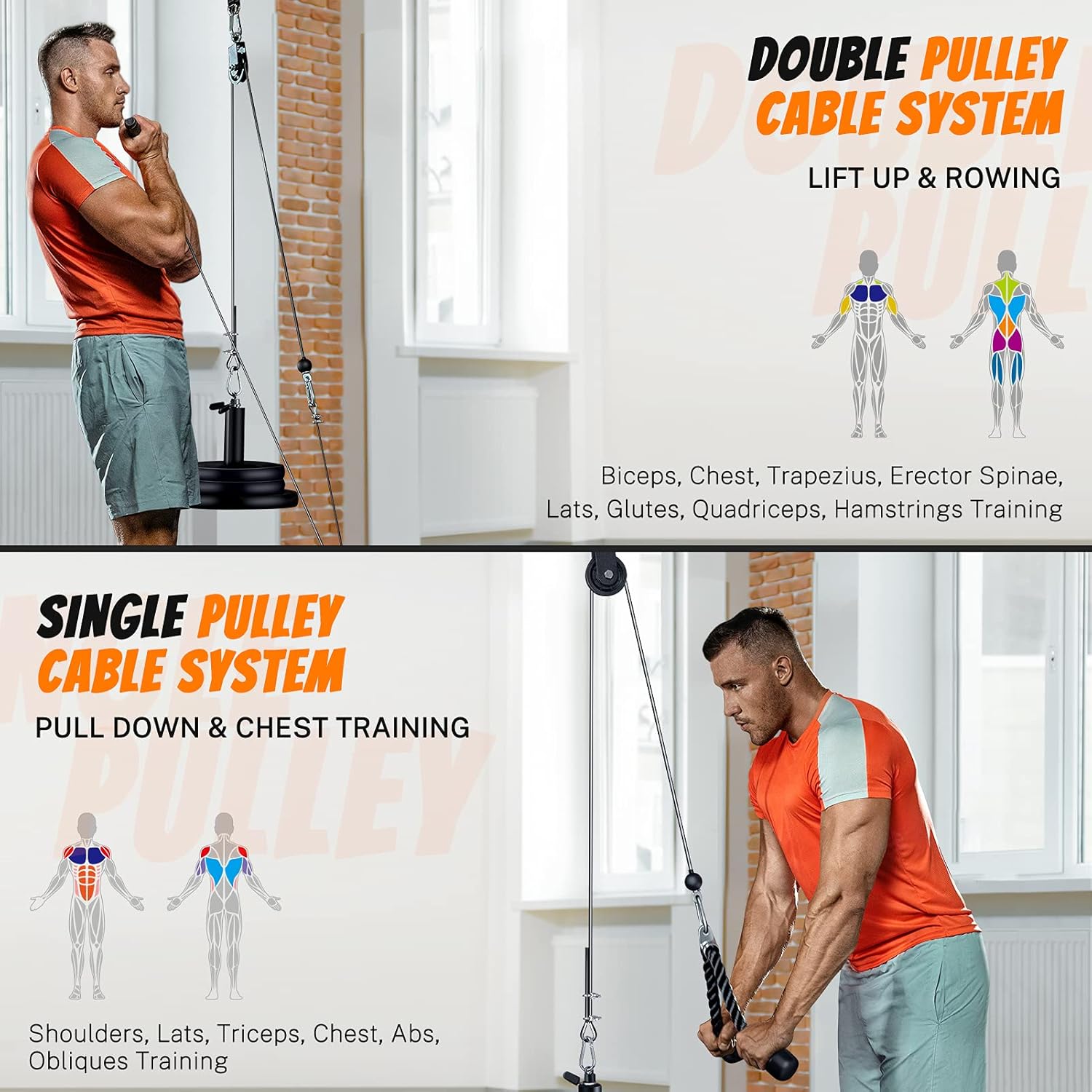 Gonex Pulley Cable System Gym, Upgraded 2 Weight Cable Pulleys Attachments for Tricep Bicep Forearm LAT Lift Pull Down, Workout Pulley Pro Cable Machine Equipment for Home Gym Fitness Exercise