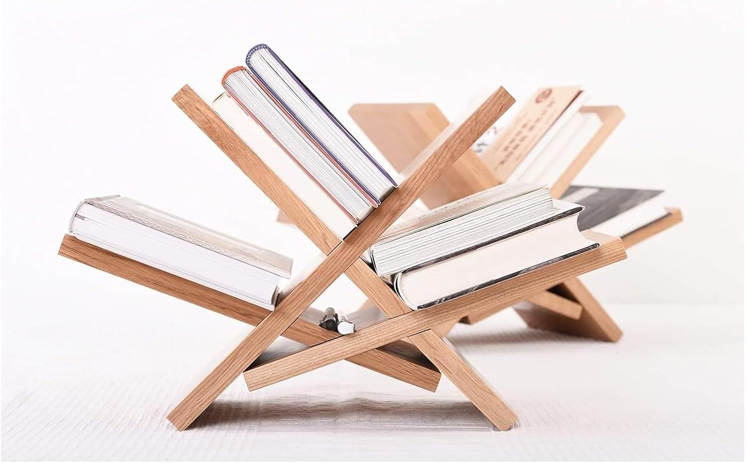 Bookshelf Bookcase Creative X Design Desk Bookshelf Simple Small Bookshelf Oak Desk Display Stand, Bookshelf