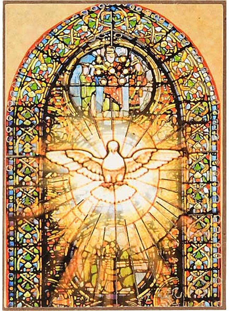 Print on wood, Holy Spirit Stained glass