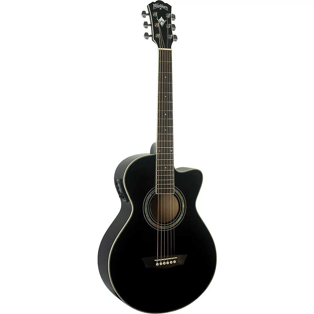 Washburn EA12B-A Festive Series Mini Jumbo Cutaway Acoustic Electric Guitar, Black